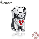 925 Silver Dog Beads Charms Red Stone Bracelet DIY Gift
