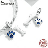 925 Sterling Silver Dog Paw & Bone Pendant Zirconium Paw Charms