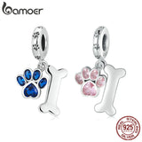 925 Sterling Silver Dog Paw & Bone Pendant Zirconium Paw Charms