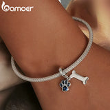 925 Sterling Silver Dog Paw & Bone Pendant Zirconium Paw Charms