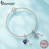 925 Sterling Silver Dog Paw & Bone Pendant Zirconium Paw Charms