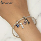 925 Sterling Silver Dog Paw & Bone Pendant Zirconium Paw Charms