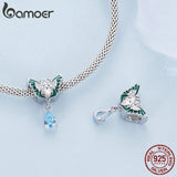 925 Silver Double Butterfly Bead Zircon Bracelet Pendant