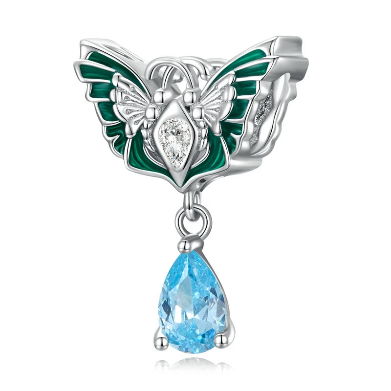 925 Silver Double Butterfly Bead Zircon Bracelet Pendant