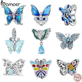 925 Silver Double Butterfly Bead Zircon Bracelet Pendant