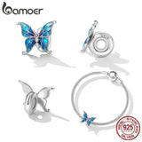 925 Silver Double Butterfly Bead Zircon Bracelet Pendant