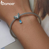 925 Silver Double Butterfly Bead Zircon Bracelet Pendant