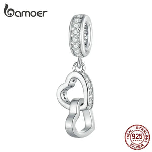 925 Silver Double Hearts Pendant Charms for Women Necklace DIY