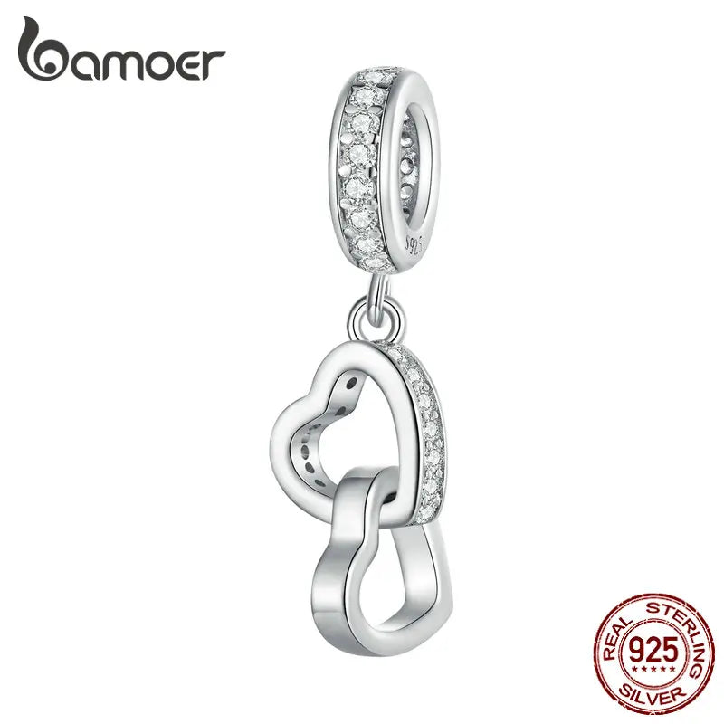 925 Silver Double Hearts Pendant Charms for Women Necklace DIY