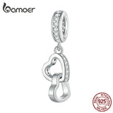 925 Silver Double Hearts Pendant Charms for Women Necklace DIY