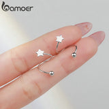 925 Silver Rotating Wave Star Heart Stud Earrings Platinum Plated