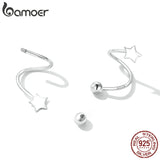 925 Silver Rotating Wave Star Heart Stud Earrings Platinum Plated