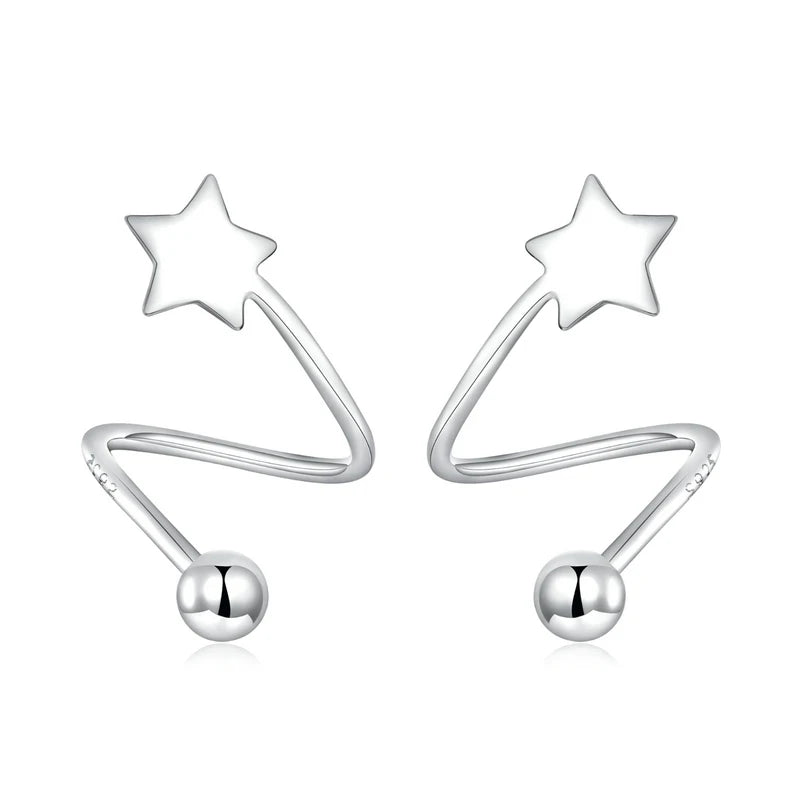 925 Silver Rotating Wave Star Heart Stud Earrings Platinum Plated