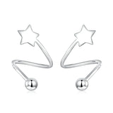 925 Silver Rotating Wave Star Heart Stud Earrings Platinum Plated