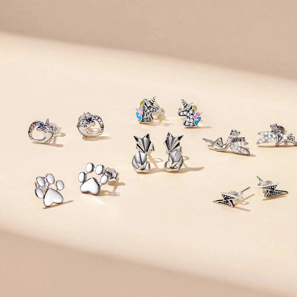 Bamoer 925 Silver Earrings Multi-color Studs Fairy Wings Women Jewelry