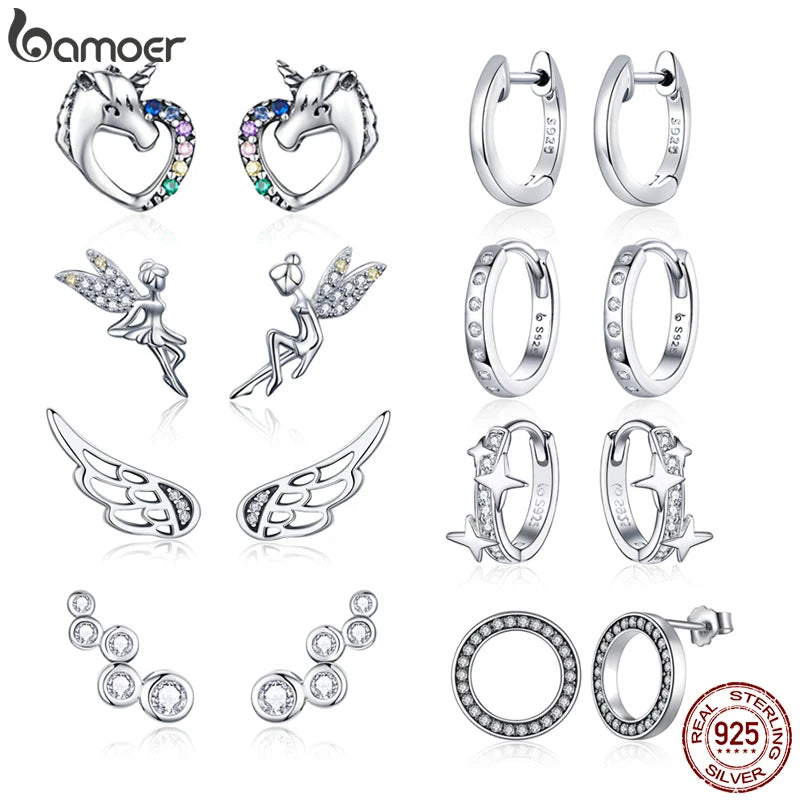 Bamoer 925 Silver Earrings Multi-color Studs Fairy Wings Women Jewelry