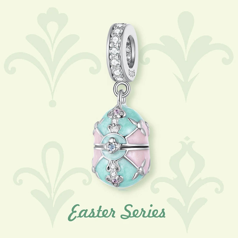 925 Silver Easter Charms Egg Rabbit Pendants DIY Jewelry