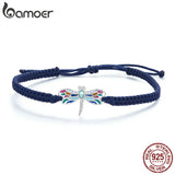 Sterling Silver Dragonfly Rope Bracelet CZ Jewelry