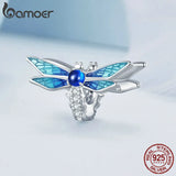 925 Silver Enamel Dragonfly Charm Bracelet Bangle Jewelry