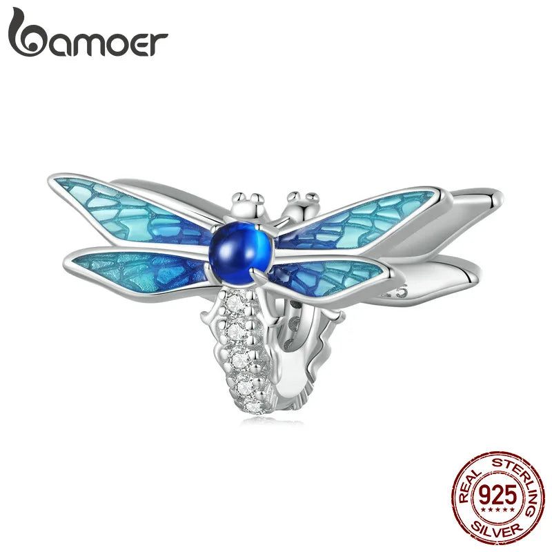925 Silver Enamel Dragonfly Charm Bracelet Bangle Jewelry