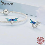 925 Silver Enamel Dragonfly Charm Bracelet Bangle Jewelry