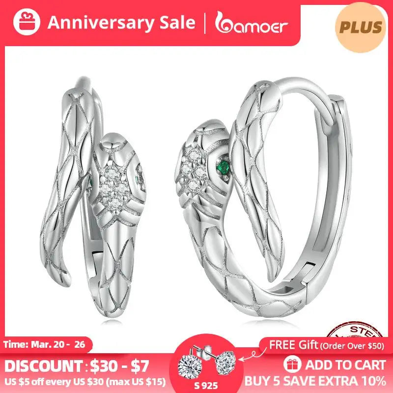 925 Silver Snake Ear Buckles with CZ, Women Party Gift Jewelry