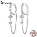 925 Silver Tassel Crystal Hoop Earrings for Women