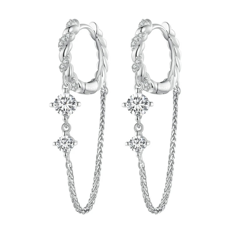 925 Silver Tassel Crystal Hoop Earrings for Women