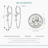 925 Silver Tassel Crystal Hoop Earrings for Women
