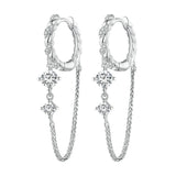 925 Silver Tassel Crystal Hoop Earrings for Women