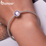 925 Silver Rose Charm Violet Stone Bead Bracelet Bangle Jewelry