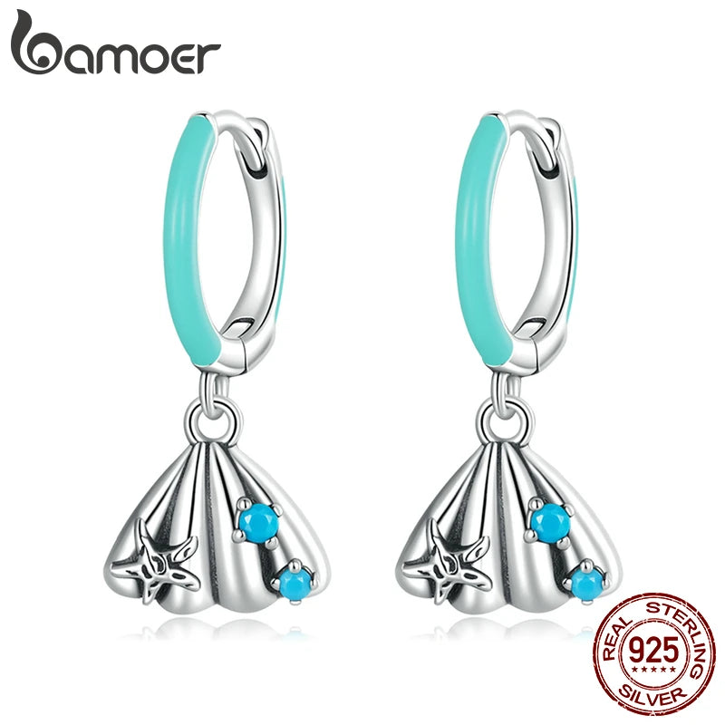 925 Silver Shell Starfish Drop Earrings Turquoise Summer Jewelry