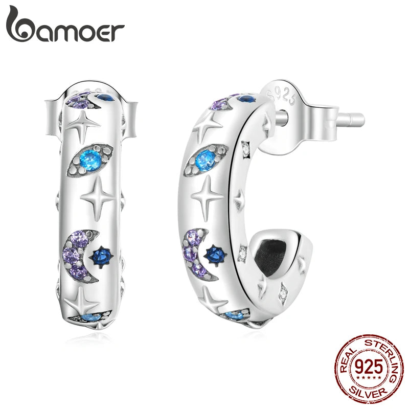 925 Silver Star Moon Demon Eye Earrings for Women