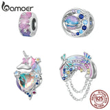 925 Silver Unicorn Charm Rainbow Planet Bead Pendant for DIY Jewelry