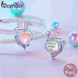 925 Silver Unicorn Charm Rainbow Planet Bead Pendant for DIY Jewelry