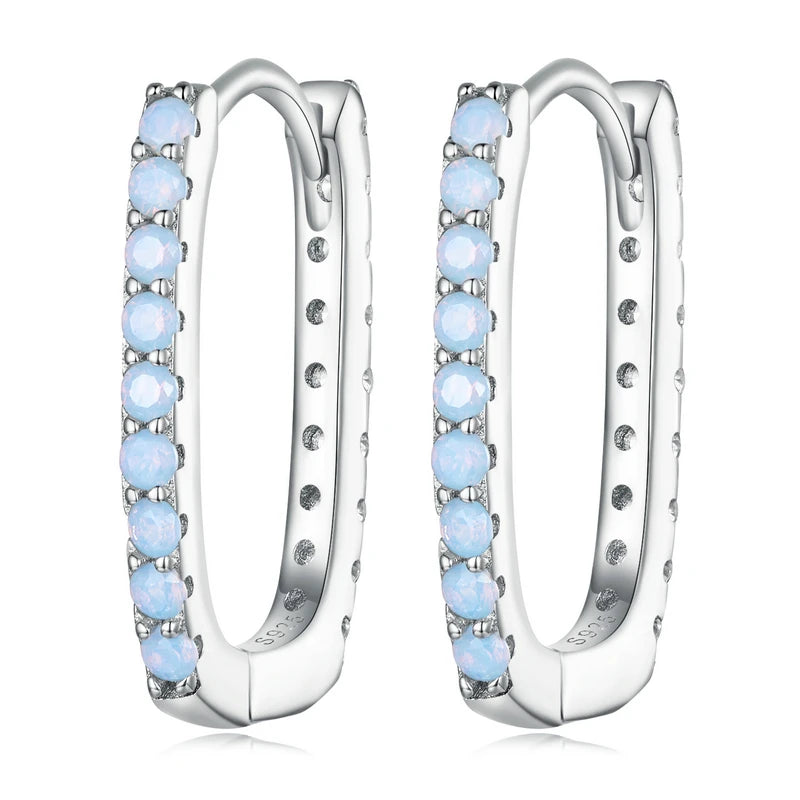 925 Silver Opal Ear Buckles Women Party Earrings Anniversary Jewelry