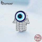 925 Silver Hand Bead Devil's Eye Charm Bracelet Fine Jewelry