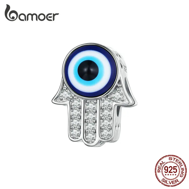 925 Silver Hand Bead Devil's Eye Charm Bracelet Fine Jewelry
