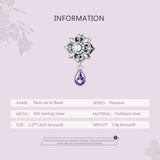 925 Silver Fleur-de-lis Bead Purple Zircon Pendant Charm BSC674