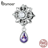 925 Silver Fleur-de-lis Bead Purple Zircon Pendant Charm BSC674