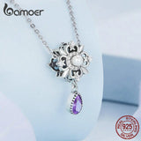 925 Silver Fleur-de-lis Bead Purple Zircon Pendant Charm BSC674
