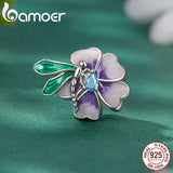 925 Silver Flower & Bird Bead Butterfly Charms Bracelet Bangle Enamel Jewelry