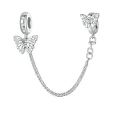 925 Silver Flower & Bird Bead Butterfly Charms Bracelet Bangle Enamel Jewelry