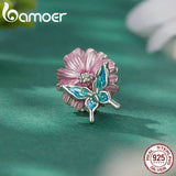925 Silver Flower & Bird Bead Butterfly Charms Bracelet Bangle Enamel Jewelry