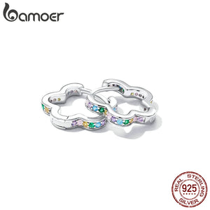925 Silver Flower Ear Buckles Rainbow Zircon Earrings