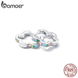 925 Silver Flower Ear Buckles Rainbow Zircon Earrings
