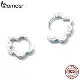 925 Silver Flower Ear Buckles Rainbow Zircon Earrings