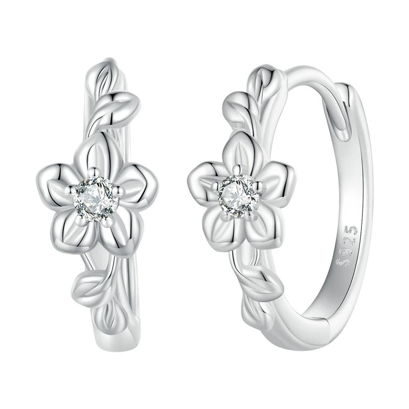 925 Silver Flower&Vine Ear Buckles Hoop Earrings Fine Jewelry Gift