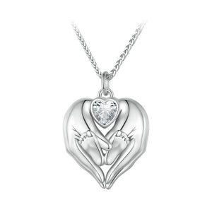925 Silver Footprint Necklace for Women Hand Heart Pendant