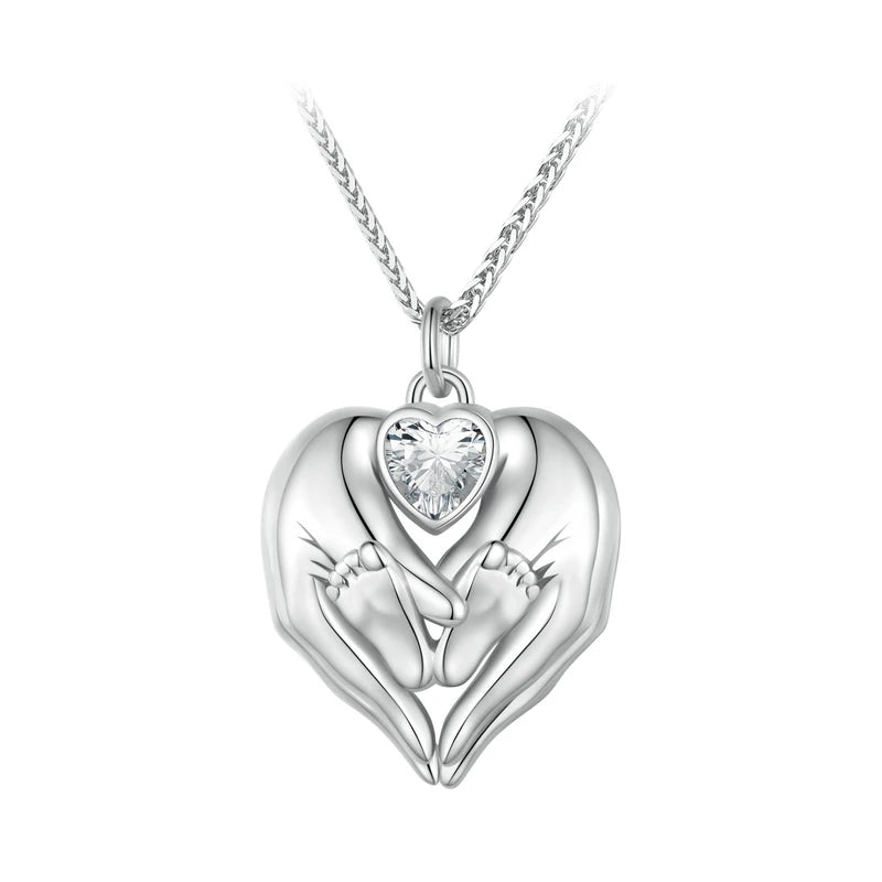 925 Silver Footprint Necklace for Women Hand Heart Pendant